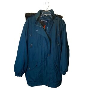 Alorna Active Womens Teal Blue Faux Fur Hooded Parka Winter Coat Size S